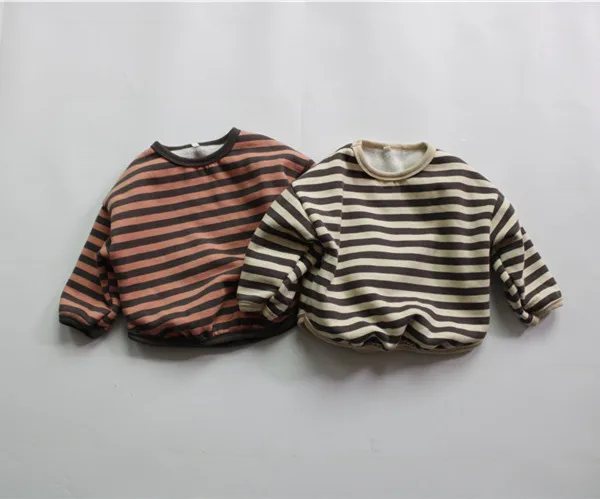 New Winter Baby Kids Striped Sweatshirts Korean Style Thicken Warm Unisex Children Pullovers Tops new children's hoodies