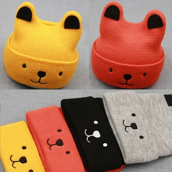 

Girl Baby Cartoon Warm Soft Comfortable Hat Elastic Gifts Kids Wool Knit 1PC Cute Ears Boy Bear Adjustable Children Winter
