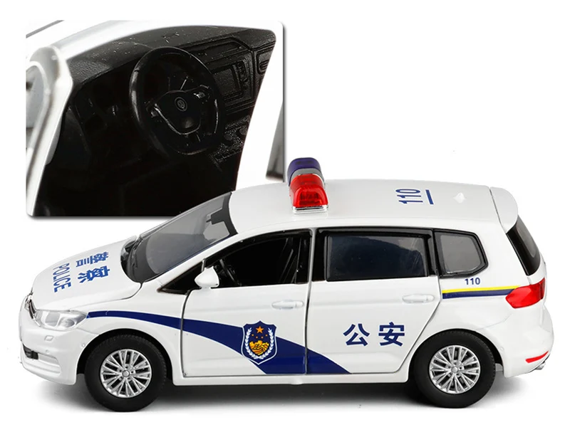1/32 сплав литой под давлением Touran Siren полицейская модель игрушечного автомобиля вытяжной звуковой светильник игрушки для детей