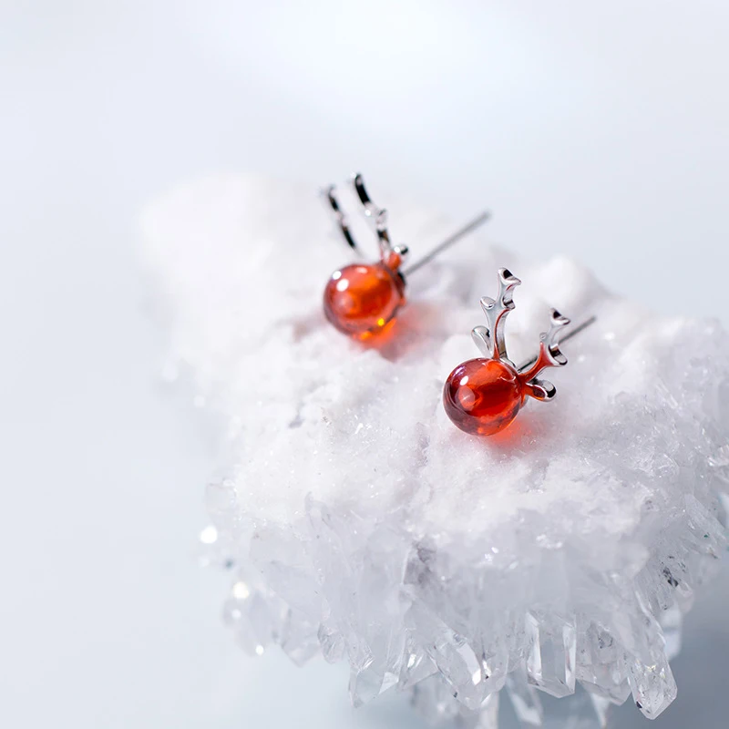 Modian Серебро милый маленький красный кристалл серьги гвоздики в виде оленя для