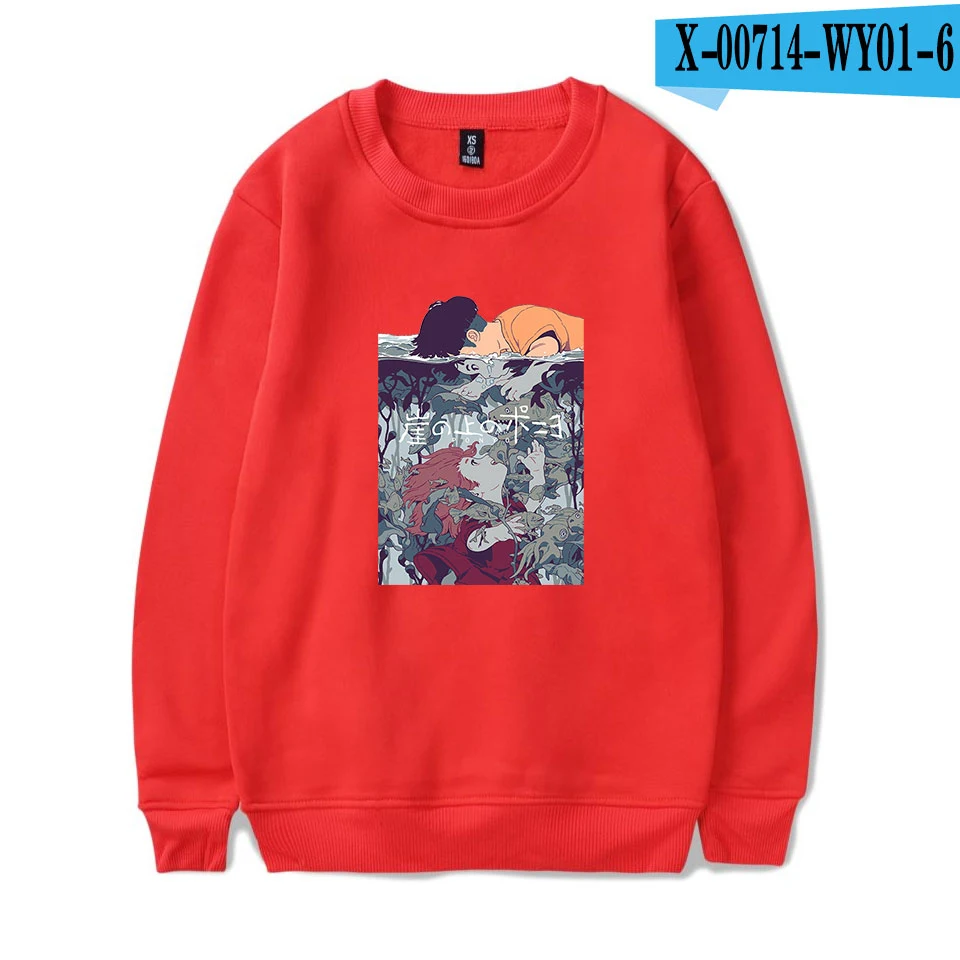 Толстовка Ponyo On The Cliff с принтом аниме Harajuku, толстовки для мужчин и женщин, Повседневная Толстовка, осенняя мода, теплые пуловеры с круглым вырезом - Цвет: Red
