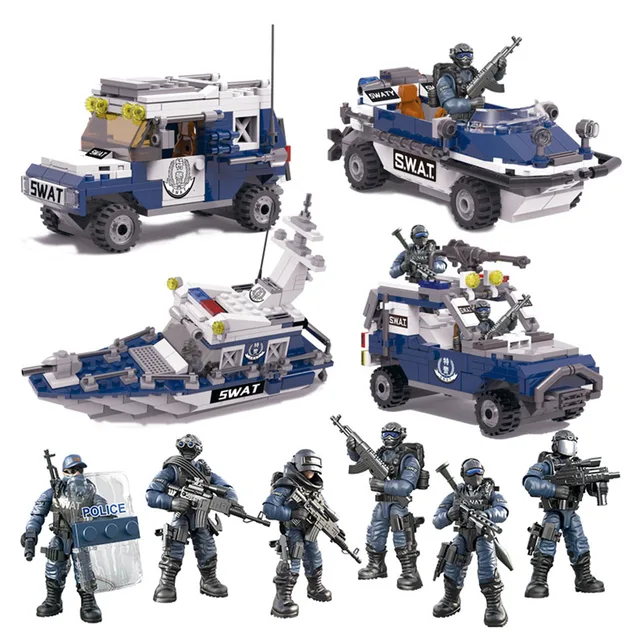 Modern Army Military Soldier City Police SWAT Tank Artillery Model Building Blocks Bricks Kids Toys Gift 1