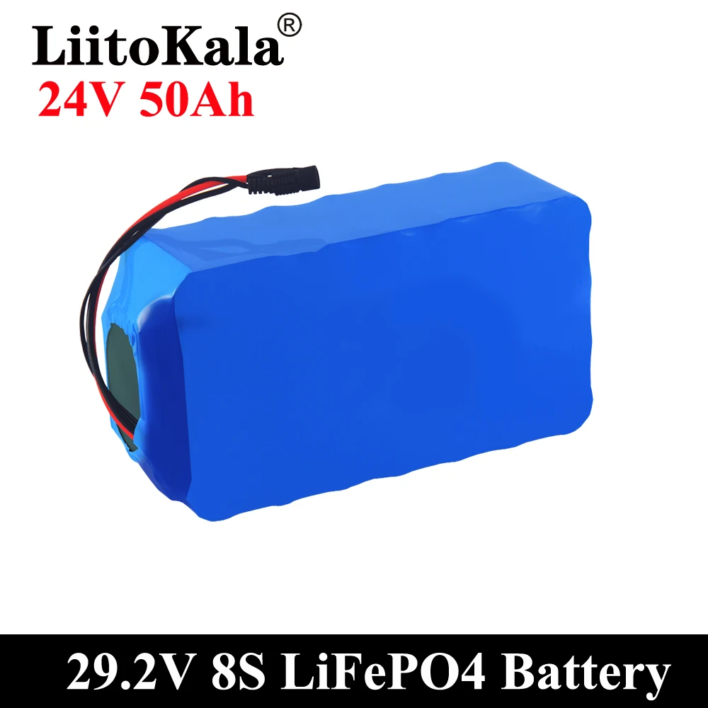 LiitoKala 24V 50Ah Lifepo4 Battery Pack 1000W 8S 24 Volt 50AH LFP Batterie Electric Bike Fishing Boat Yacht 50A BMS