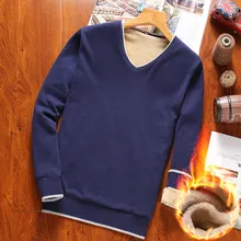 Осенне-зимний мужской хлопковый свитер, модный Одноцветный фланелевый теплый толстый свитер с длинными рукавами и v-образным вырезом