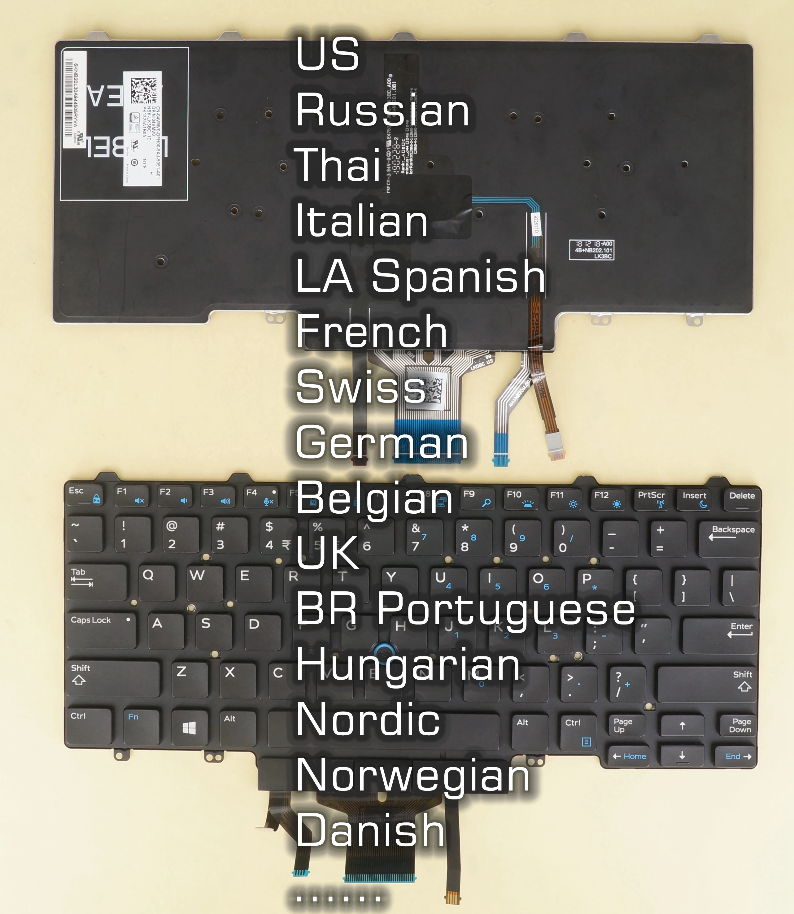 Russo Tailandês Italiano la Espanhol Francês Suíço Alemão Teclado para Dell Latitude E7450 E7470 7480 7490 5491 5495 Retroiluminado us