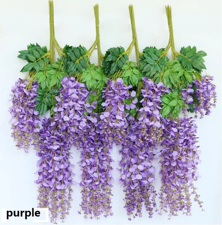 purple Белая искусственная шелковая гирлянда "Глициния" искусственный цветок растение Виноградная лоза домашний декор для сада Свадебная вечеринка украшение из ротанга бесплатно - Цвет: purple