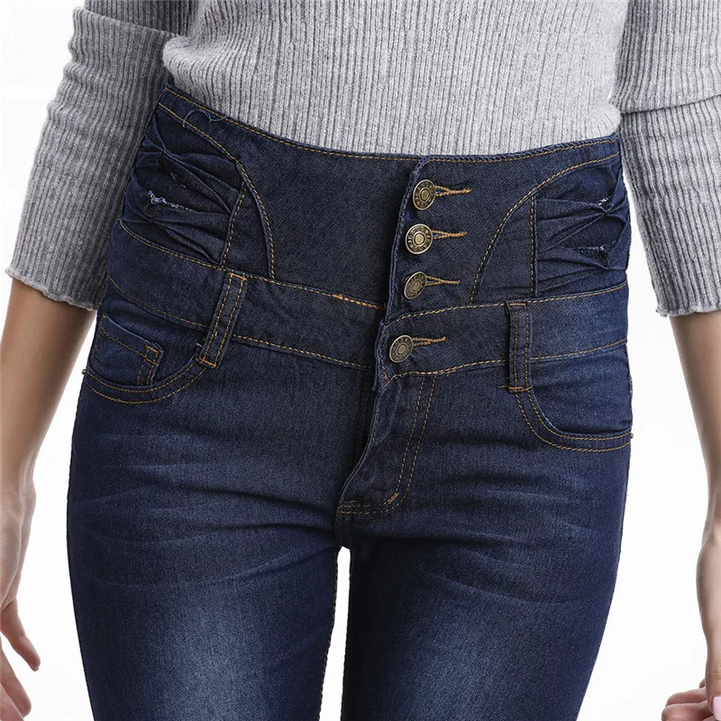 Эластичные джинсы на пуговицах для женщин, эластичные однотонные джинсы, женские узкие джинсовые штаны, джинсы Pantalon Femme