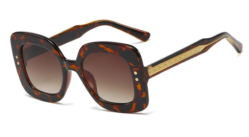 leopard with brown Женские солнцезащитные очки Peekaboo больших размеров с квадратными заклепками, трендовые женские солнцезащитные очки больших размеров uv400,, Летний стиль, красный цвет - Цвет линз: leopard with brown