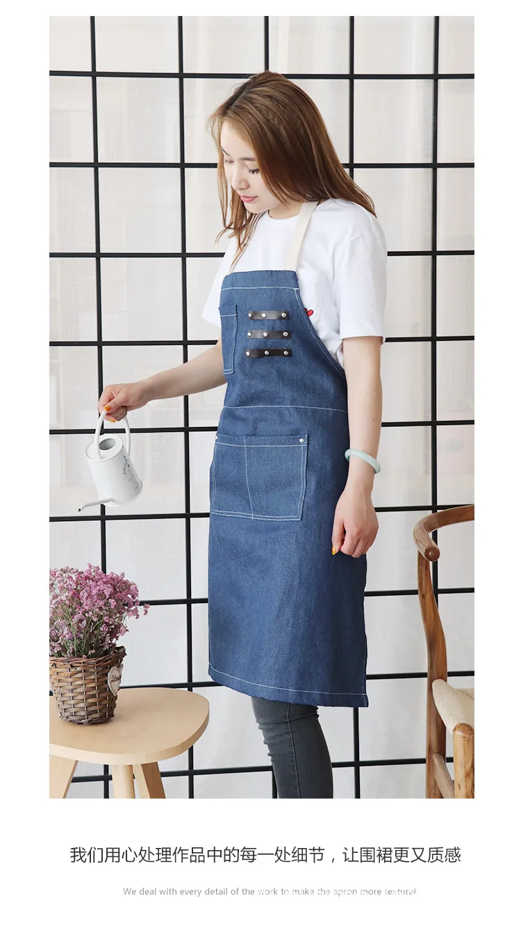 Boreal Europe style cowboy kitchen apron with thick neck hung men and women work clothes can be adjusted
