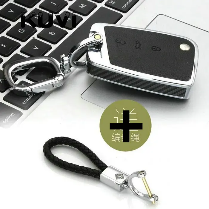 Сплав кожаный деревянный чехол для ключей для Volkswagen для VW Tiguan Golf для Skoda Octavia автомобильный чехол для ключа защита аксессуары - Название цвета: carbon-keychain1
