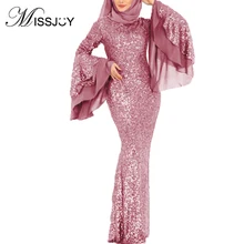 MISSJOY вечернее женское платье мусульманские Абайи Русалка элегантная мусульманская одежда Турецкая Femme халат с блестками и оборками