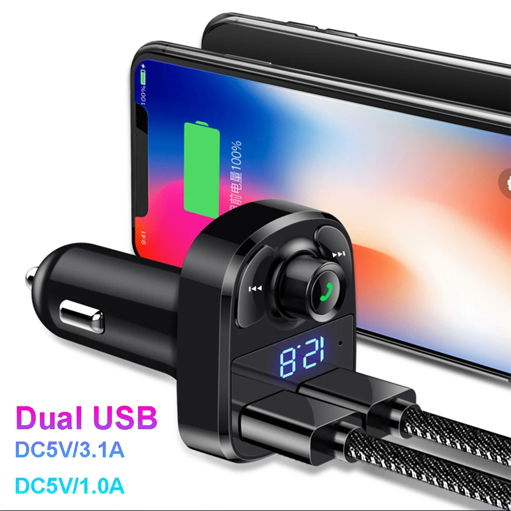 JINSERTA FM передатчик Bluetooth автомобильный комплект громкой связи MP3 плеер двойной USB 3.1A быстрое зарядное устройство дисплей напряжения Micro SD TF карта