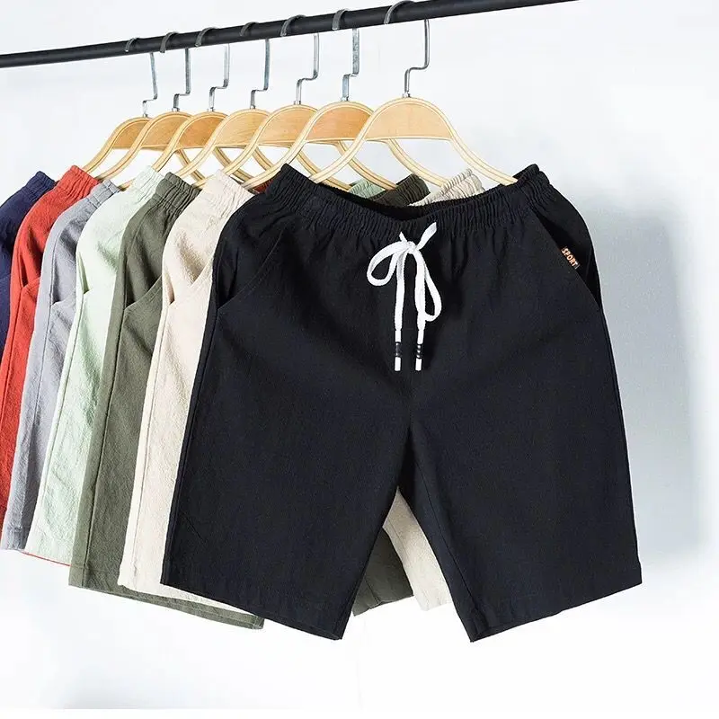 

Simple Casual Shorts Mens Loose Lightweight Thin Drawstring Solid-color Pants Large Size All-match Mens Beach Shorts Comfortable