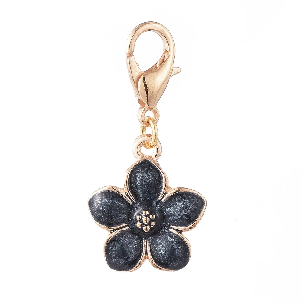 100Pcs Gold Plated Metal Enamel Flower Pendants Charms With Lobster Clasp For Keychain Necklace Earring Dangle Jewelry Making