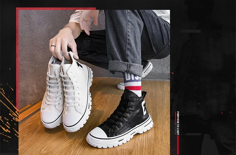 VSIOVRY/новая качественная повседневная обувь из искусственной кожи мужские осенние водонепроницаемые высокие мужские ботинки в стиле ретро Нескользящие черно-белые кроссовки