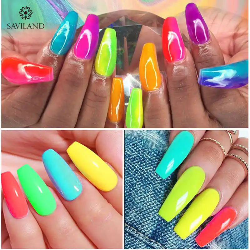 Saviland Poly Gel Rainbow Fluorescence Nails Neon Poly Gel Crystal