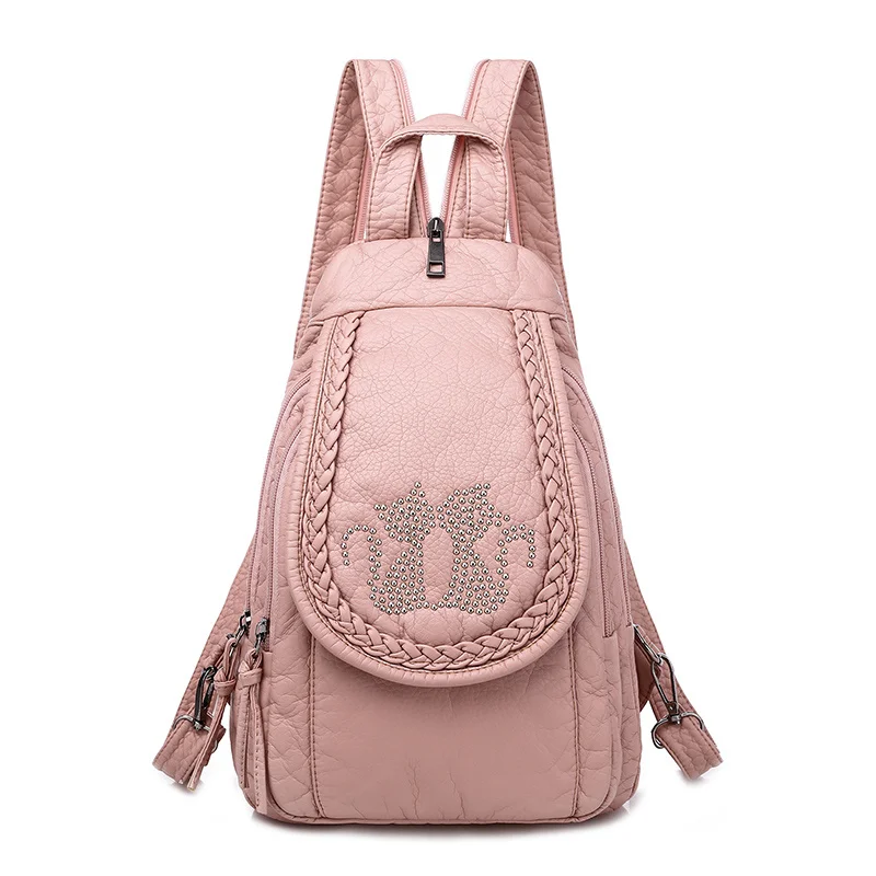 

Women Cat Backpack Female 3 in 1 Shoulder Bag Soft Washed Leather Bagpack Chest Bags For Women Travel Back Pack Sac A Dos Femme
