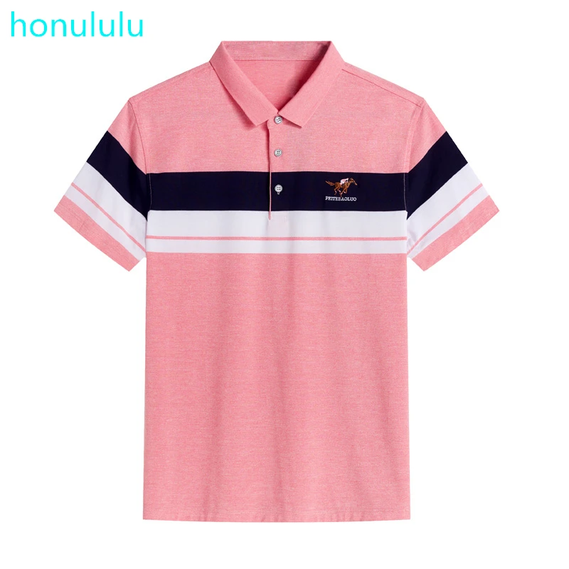 

2020 new embroidered short sleeve polo shirt men's pure cotton summer middle-aged Lapel stripe business casual half sleeve top