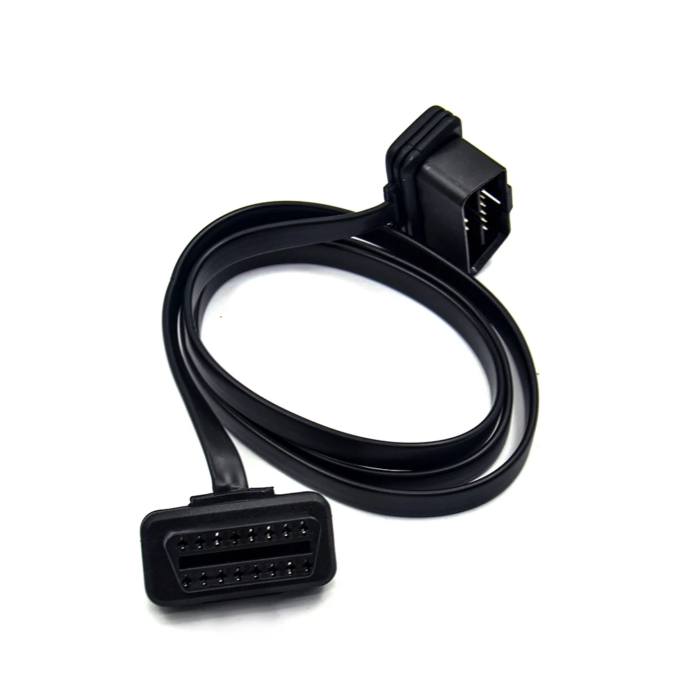 New 30/60/100cm Flat Thin 16Pin OBD 2 Extender OBD2 16 Pin ELM327 Male To Female Adapter Elbow OBDII Extension Connector Cable portable car battery charger