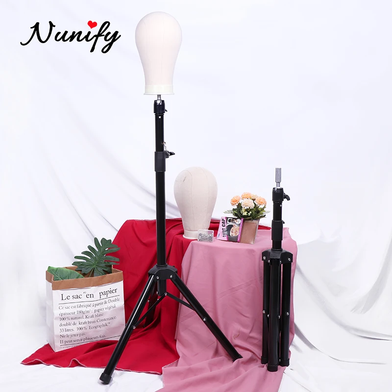 Nunify Black Tripod Stand With Canvas Block Head Training Mannequin Manikin Head Styling Making Wig Holder 50Pcs T Needle