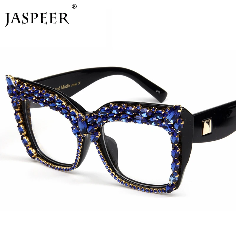 JASPEER, алмазные очки, женские,, роскошные стразы, кошачий глаз, негабаритные, для женщин, мужчин, красные, синие, очки oculos