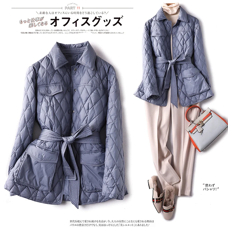 

Down Jacket Women Office Lady Argyle Covered Button 90% White Duck Down Thin Abrigos Mujer White Jacket Women Parkas