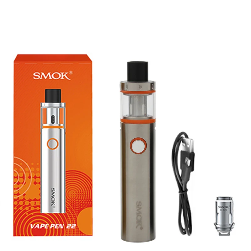 Серебристый Smok Vape Pen 22 комплект со встроенным аккумулятором 1650 мАч Vape Pen 22 резервуар Ом двухъядерный светодиодный электронная сигарета испаритель - Цвет: Серебристый