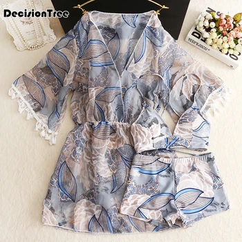 

2020 swimwear women tankini bikini set swimsuit three piece bathing suit halter thin chiffon blouse floral print lace Cover Up