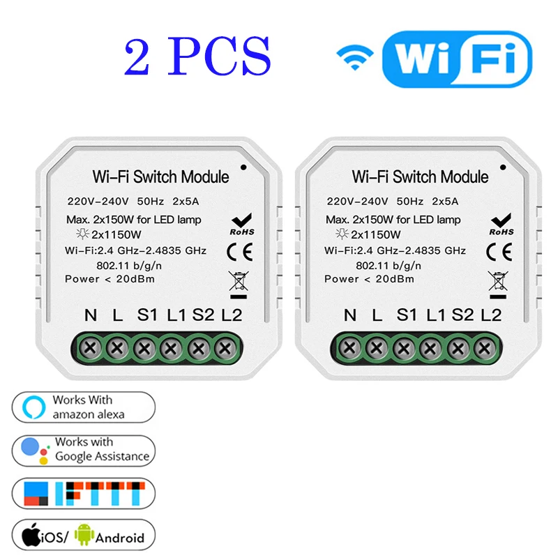 Набор2 2 банды 2 способ Wifi дистанционный переключатель освещения Diy выключатель модуль Smart Life/Tuya приложение дистанционное управление, работа с Alexa Echo Google Home - Комплект: Набор2