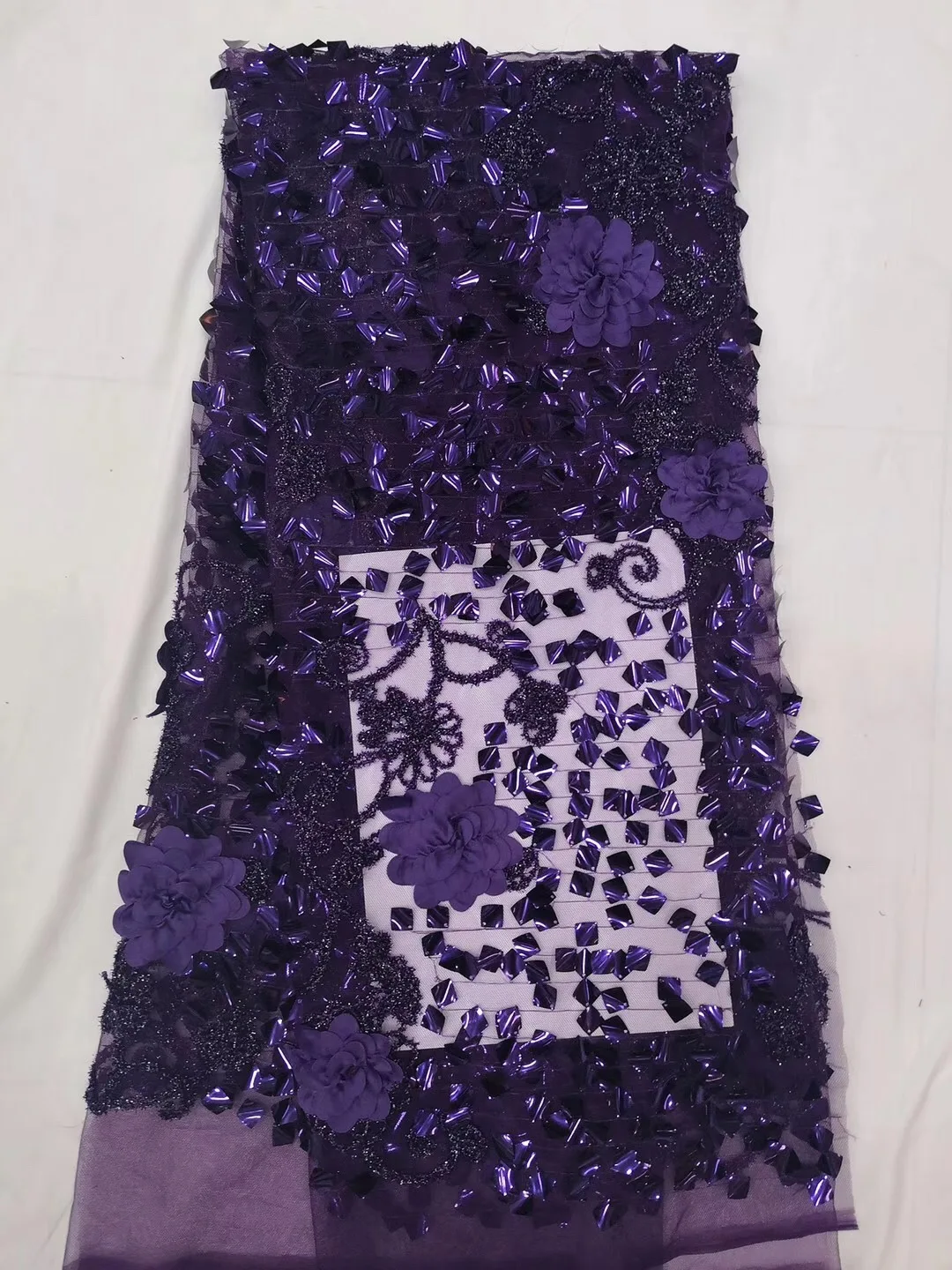 New mesh lace sequin fabric High-end wedding dress embroidered fabric super wave thin dress lace fabric