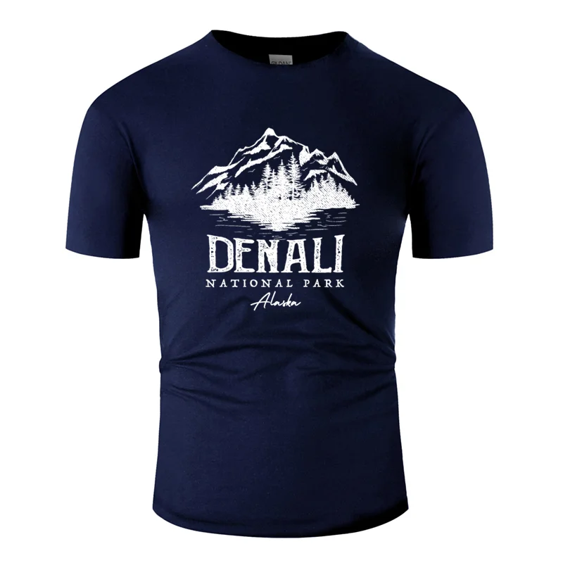 Принт классический ретро denali национальный парк футболка для мужчин лето Европейский размер S-5xl буквы Мужская футболка хлопок Круглый вырез - Цвет: Men-Navy Blue