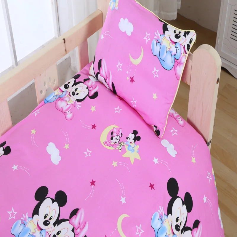 Disney 100% Cotton baby Bedding Set Newborn cot duvet Mickey mouse Minnie Crib Sets Cot Set Duvet Cover Pillowcase Flat Sheet