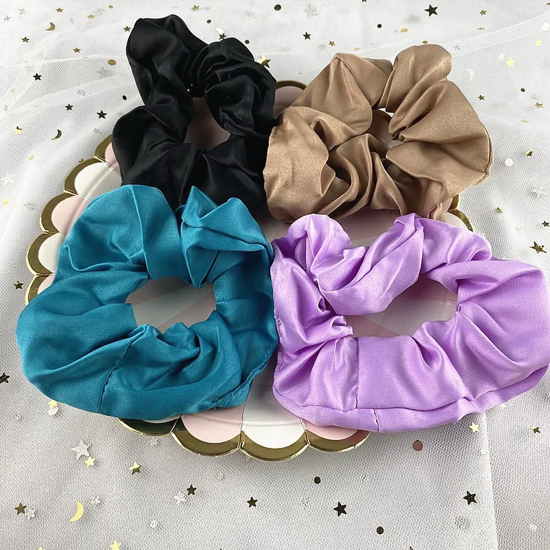 hair bows for women 4pcs/pack Women Elastic Satin Silk Scrunchies Girls Black Rubber Hair Bands Solid Color Hair Ties Rope Chouchou Accessories Set wedding hair clips