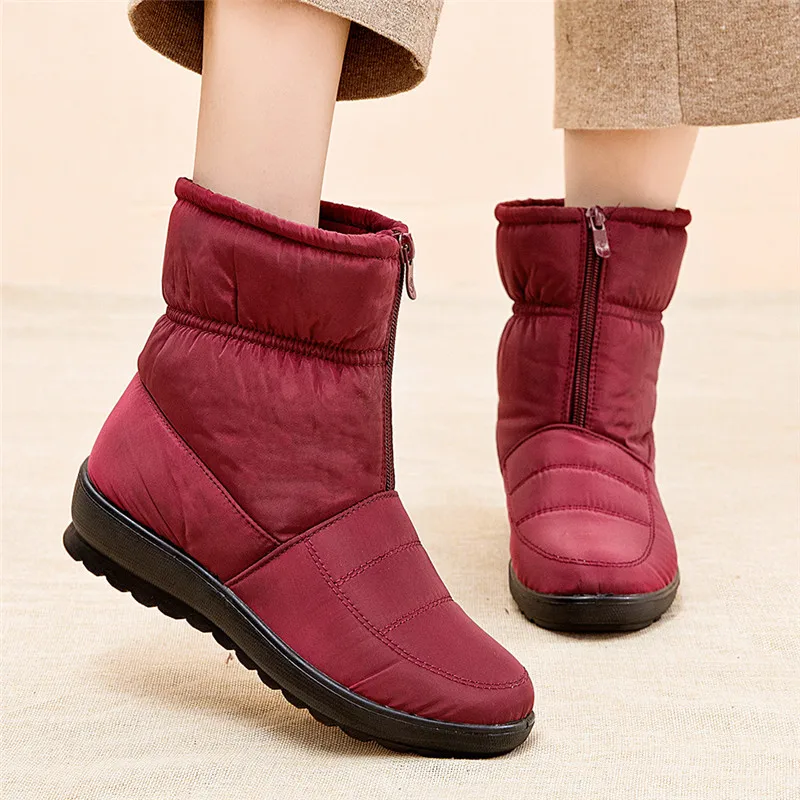 ZZPOHE/женские ботинки г. Новые водонепроницаемые теплые зимние ботильоны женская теплая Повседневная обувь на меху женская обувь на молнии размера плюс обувь для мам - Цвет: red
