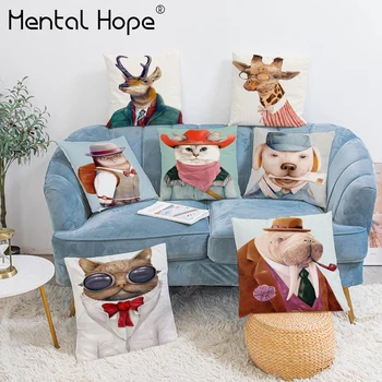 

Cartoon Printed Cushion Cover Fox Dog Pattern Plush Throw Pillow Cover Home Decorative Living Room Square Pillowcase Funda Cojin