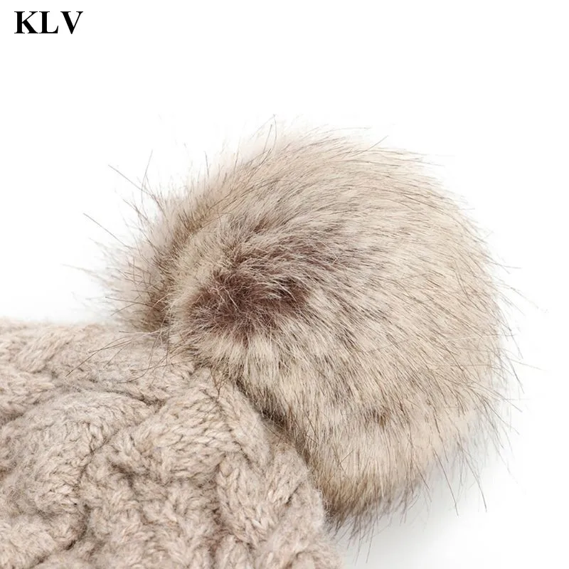 KLV, детская шапка для девочек, теплая зимняя шапочка на шнуровке, шапка с защитой ушей, шляпа детская шапочка