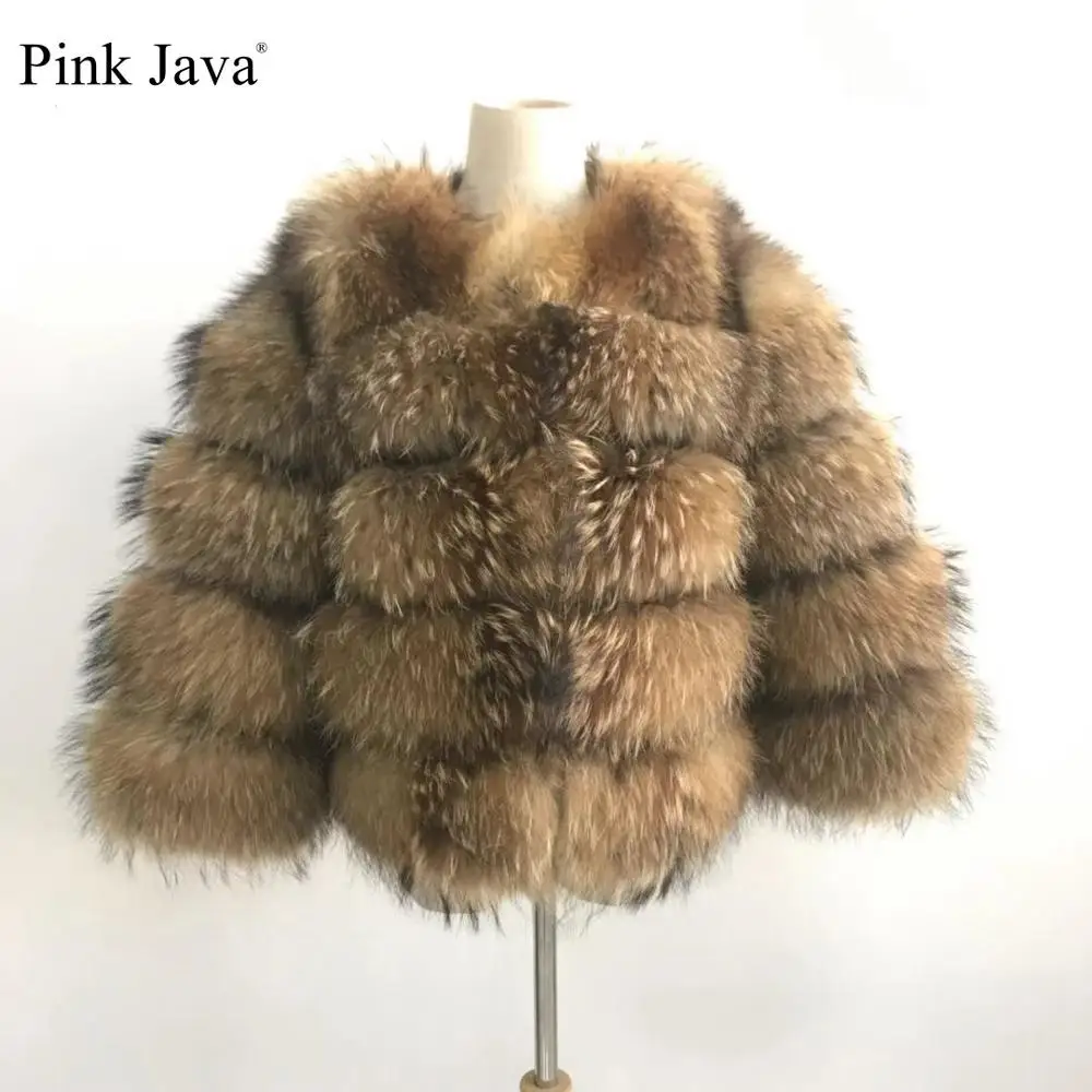 Pink Java QC19102 new arrival hot sale women fur coat natural raccoon fur jacket thick fur coat short coat fashion