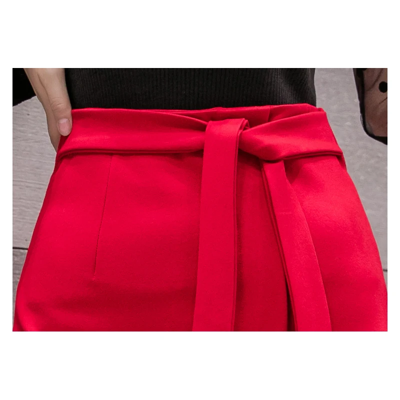 Faldas Mujer Moda, черные офисные юбки для женщин, осенняя Красная Эластичная Элегантная Юбка До Колена на молнии, женская одежда, миди Jupe Femme