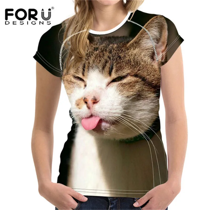 FORUDESIGNS, модная женская футболка, Забавные 3D принты с котом, женские летние топы с коротким рукавом, футболки для женщин, Vetement Femme, одежда - Цвет: Z1473BV