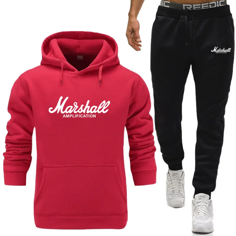 Marshall, спортивный костюм, толстовка с капюшоном, Мужская брендовая одежда, повседневная, хлопок, осень/зима, теплые толстовки, мужской повседневный спортивный костюм, костюм