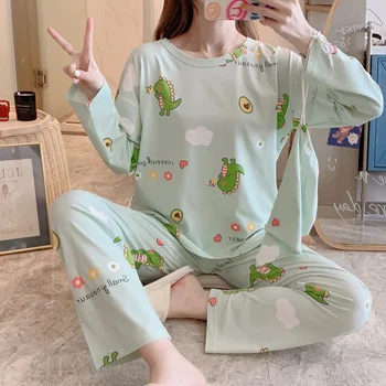 

Novelty Blue Chinese Women Cotton Pajamas Set Nightgown Print Floral Pyjamas Suit 2 PCS Sleepwear Summer Home Clothes M-XXL