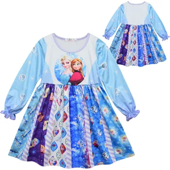 

Children's wear Cartoon Long Sleeve Snow Queen Dress Anna Elsa Princess Christmas Dress