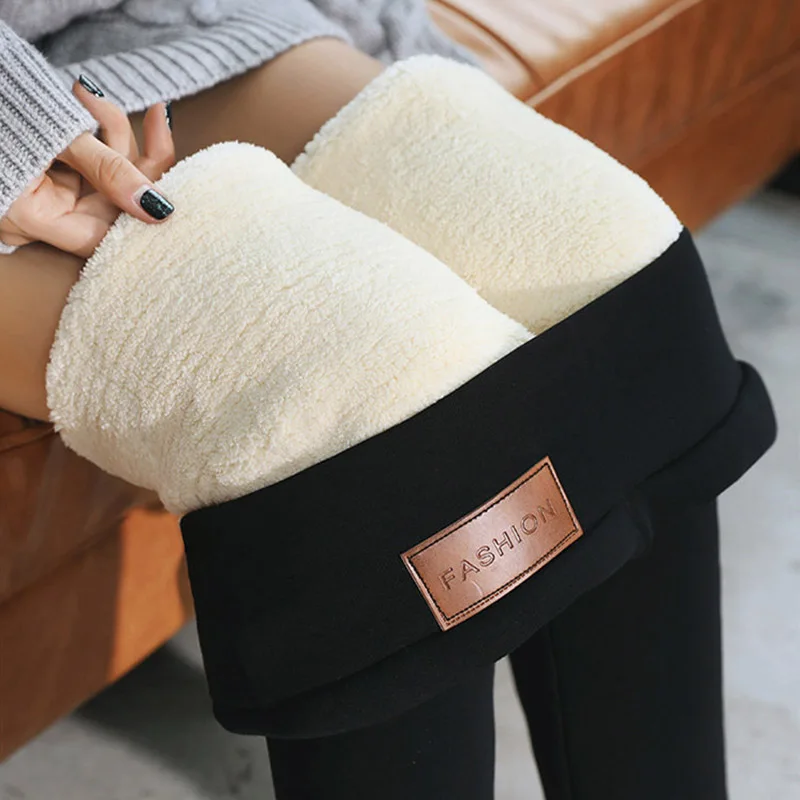 

1 PC Lambskin Cashmere Velvet Trousers High Quality Winter Leggings Fleece Warm Pant Wool Popular Skinny Thick Black Women Free