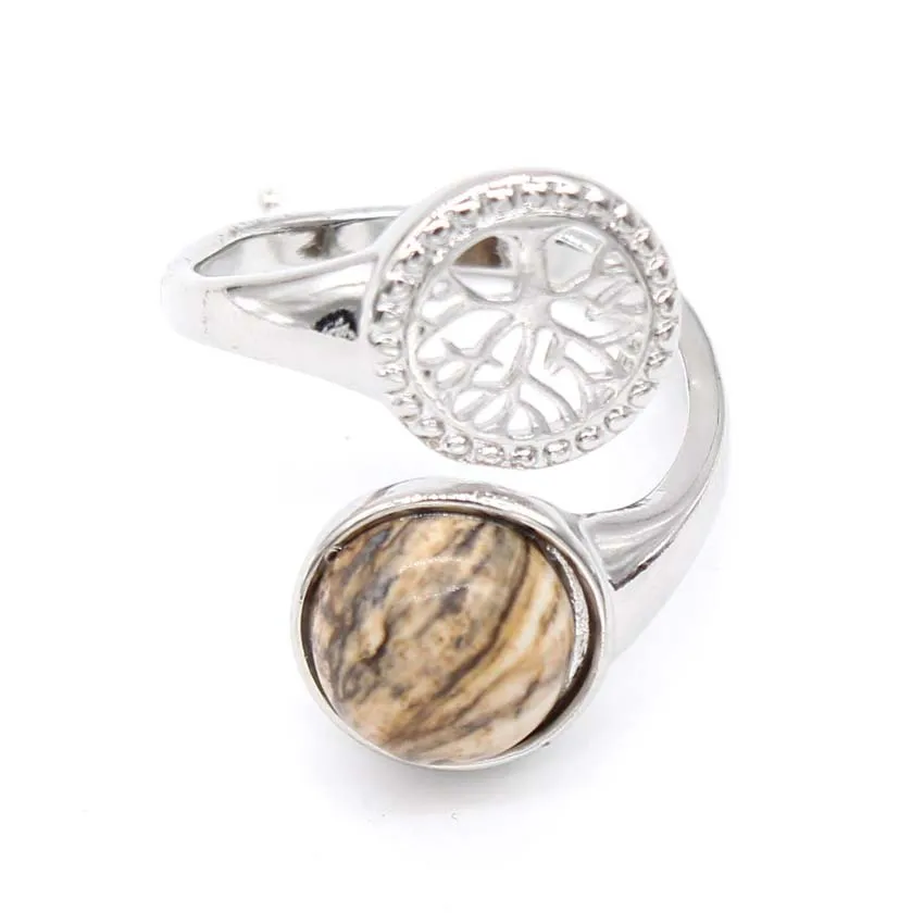 Picturestone Women Ring Natural Stone Pink Quartz Purple Crystal Opening Rings Life Tree Women Men Opal Bead Adjustable Party Fashion Jewelry - Цвет основного камня: Picturestone