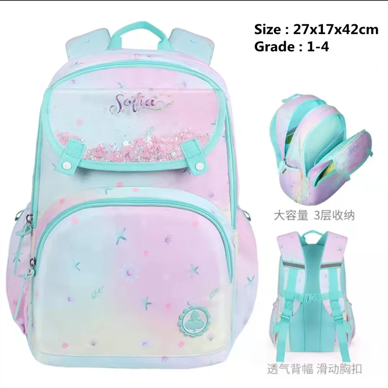 Disney Sofia Frozen School Bag For Girl Primary Student Shoulder Orthopedic Backpack Light Large Capacity Gift Grade 1-6 Mochila