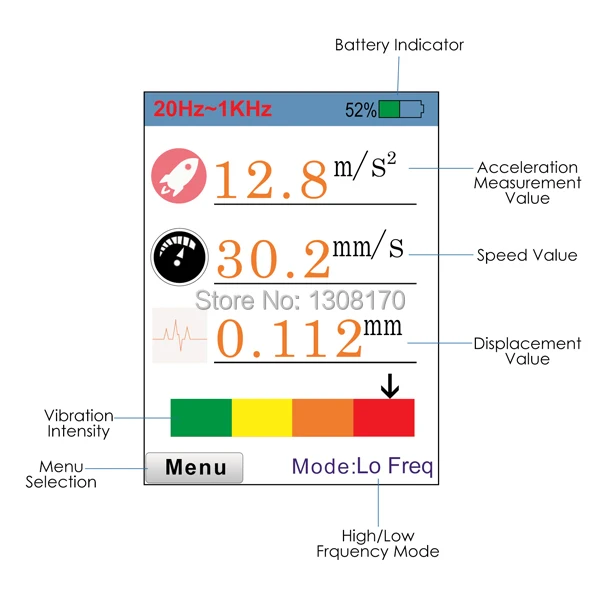 Портативный симметричный Виброметр анализатор формы пьезоэлектрический датчик цветной дисплей w/короткий и Длинный зонд