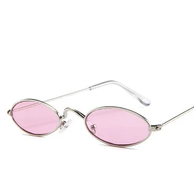 silver pink Маленькие тонкие винтажные Овальные Солнцезащитные очки, женские брендовые дизайнерские ретро очки с прозрачными линзами - Цвет оправы: silver pink