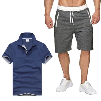 

Men's suit summer hit color short-sleeved Polo shirt + shorts casual fashion overalls Two-piece