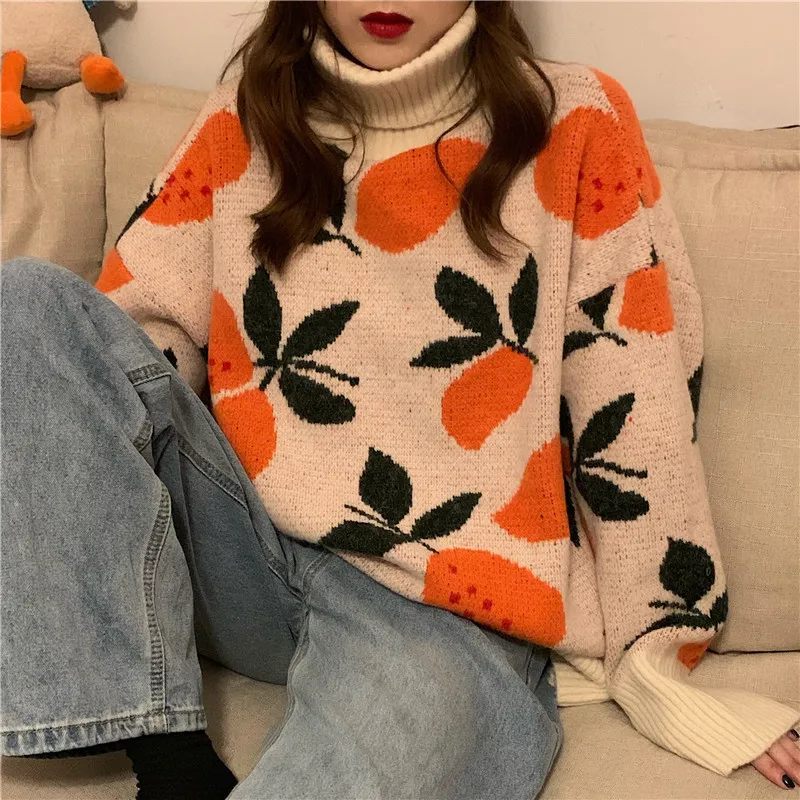 Neploe, свободные, в стиле Crazy, с принтом, Pull Femme Hiver, водолазка, пуловер, вязаный свитер, для женщин, с длинным рукавом, зимняя одежда, теплая верхняя одежда