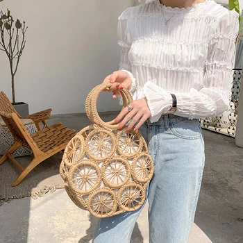 

Tamara Fashion Rattan Hollow Round Straw Bags Wicker Woven Women Handbags Beach Shoulder Bags Crossbody Casual Lady Bali Purses